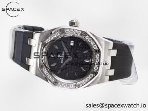 Royal Oak Offshore Ladies 33mm SS DRF Best Edition Black Dial Diamonds Bezel on Black Rubber Strap ETA Quartz - Image 7