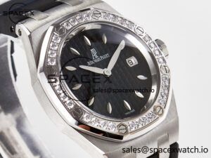 Royal Oak Offshore Ladies 33mm SS DRF Best Edition Black Dial Diamonds Bezel on Black Rubber Strap ETA Quartz - Image 3
