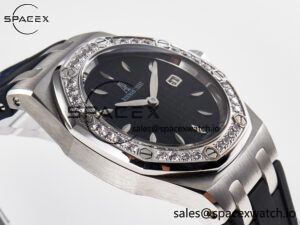 Royal Oak Offshore Ladies 33mm SS DRF Best Edition Black Dial Diamonds Bezel on Black Rubber Strap ETA Quartz - Image 6