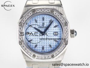 Royal Oak Offshore Ladies 33mm SS DRF Best Edition Blue Dial Diamonds Bezel on Blue Leather Strap ETA Quartz - Image 2