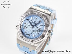 Royal Oak Offshore Ladies 33mm SS DRF Best Edition Blue Dial Diamonds Bezel on Blue Leather Strap ETA Quartz - Image 4
