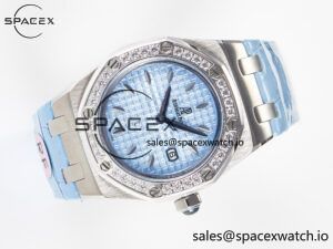 Royal Oak Offshore Ladies 33mm SS DRF Best Edition Blue Dial Diamonds Bezel on Blue Leather Strap ETA Quartz - Image 8