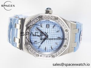 Royal Oak Offshore Ladies 33mm SS DRF Best Edition Blue Dial Diamonds Bezel on Blue Leather Strap ETA Quartz - Image 7