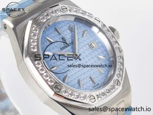 Royal Oak Offshore Ladies 33mm SS DRF Best Edition Blue Dial Diamonds Bezel on Blue Leather Strap ETA Quartz - Image 3