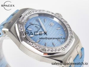 Royal Oak Offshore Ladies 33mm SS DRF Best Edition Blue Dial Diamonds Bezel on Blue Leather Strap ETA Quartz - Image 6