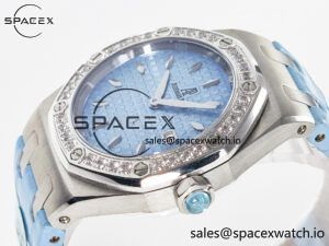 Royal Oak Offshore Ladies 33mm SS DRF Best Edition Blue Dial Diamonds Bezel on Blue Leather Strap ETA Quartz - Image 5