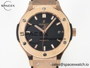 Classic Fusion 38mm RG JJF 1:1 Best Edition Black Dial on Black Gummy Leather Strap - Image 2