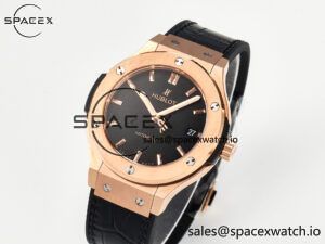 Classic Fusion 38mm RG JJF 1:1 Best Edition Black Dial on Black Gummy Leather Strap - Image 4
