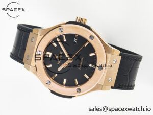 Classic Fusion 38mm RG JJF 1:1 Best Edition Black Dial on Black Gummy Leather Strap - Image 7