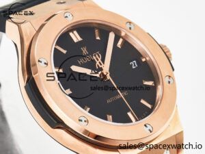 Classic Fusion 38mm RG JJF 1:1 Best Edition Black Dial on Black Gummy Leather Strap - Image 3