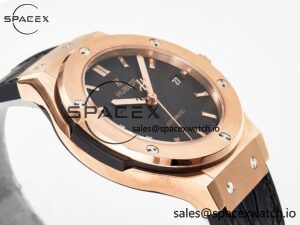 Classic Fusion 38mm RG JJF 1:1 Best Edition Black Dial on Black Gummy Leather Strap - Image 6