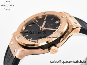Classic Fusion 38mm RG JJF 1:1 Best Edition Black Dial on Black Gummy Leather Strap - Image 5