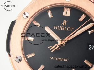 Classic Fusion 38mm RG JJF 1:1 Best Edition Black Dial on Black Gummy Leather Strap - Image 11