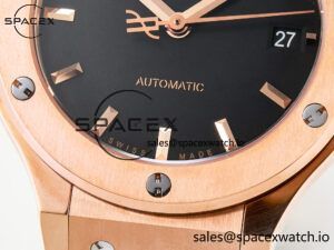 Classic Fusion 38mm RG JJF 1:1 Best Edition Black Dial on Black Gummy Leather Strap - Image 12