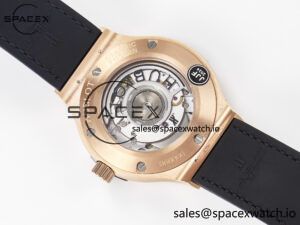 Classic Fusion 38mm RG JJF 1:1 Best Edition Black Dial on Black Gummy Leather Strap - Image 16
