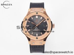 Classic Fusion 38mm RG JJF 1:1 Best Edition Gray Dial on Black Gummy Leather Strap