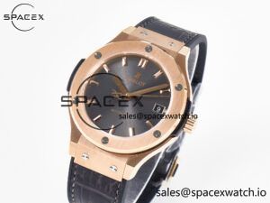 Classic Fusion 38mm RG JJF 1:1 Best Edition Gray Dial on Black Gummy Leather Strap - Image 4