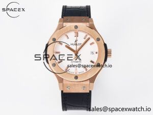 Classic Fusion 38mm RG JJF 1:1 Best Edition White Dial on Black Gummy Leather Strap