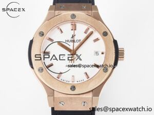 Classic Fusion 38mm RG JJF 1:1 Best Edition White Dial on Black Gummy Leather Strap - Image 2