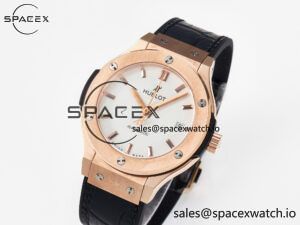 Classic Fusion 38mm RG JJF 1:1 Best Edition White Dial on Black Gummy Leather Strap - Image 4