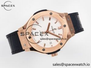 Classic Fusion 38mm RG JJF 1:1 Best Edition White Dial on Black Gummy Leather Strap - Image 8