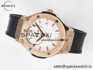 Classic Fusion 38mm RG JJF 1:1 Best Edition White Dial on Black Gummy Leather Strap - Image 7