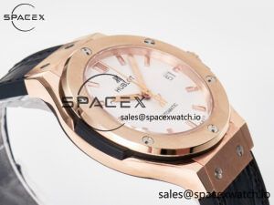 Classic Fusion 38mm RG JJF 1:1 Best Edition White Dial on Black Gummy Leather Strap - Image 6