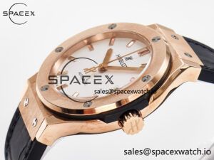 Classic Fusion 38mm RG JJF 1:1 Best Edition White Dial on Black Gummy Leather Strap - Image 5