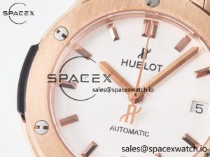 Classic Fusion 38mm RG JJF 1:1 Best Edition White Dial on Black Gummy Leather Strap - Image 11