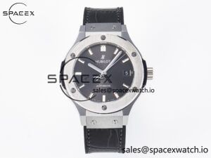 Classic Fusion 38mm SS JJF 1:1 Best Edition Gray Dial on Black Gummy Leather Strap