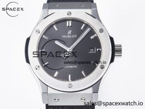 Classic Fusion 42mm SS JJF 1:1 Best Edition Gray Dial on Black Gummy Leather Strap - Image 2