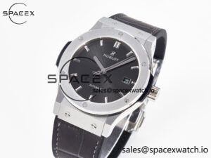 Classic Fusion 42mm SS JJF 1:1 Best Edition Gray Dial on Black Gummy Leather Strap - Image 4