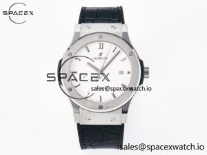 Classic Fusion 42mm SS JJF 1:1 Best Edition White Dial on Black Gummy Leather Strap