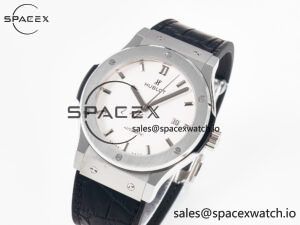 Classic Fusion 42mm SS JJF 1:1 Best Edition White Dial on Black Gummy Leather Strap - Image 4