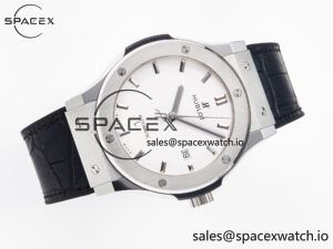 Classic Fusion 42mm SS JJF 1:1 Best Edition White Dial on Black Gummy Leather Strap - Image 8