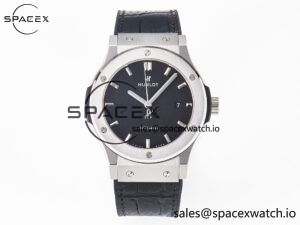 Classic Fusion 42mm SS JJF 1:1 Best Edition Black Dial on Black Gummy Leather Strap