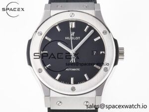 Classic Fusion 42mm SS JJF 1:1 Best Edition Black Dial on Black Gummy Leather Strap - Image 2