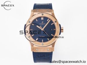 Classic Fusion 42mm RG JJF 1:1 Best Edition Blue Dial on Blue Gummy Leather Strap