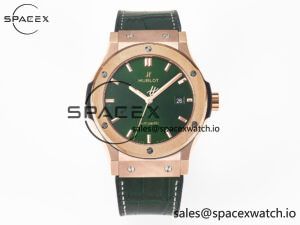 Classic Fusion 42mm RG JJF 1:1 Best Edition Green Dial on Green Gummy Leather Strap