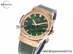 Classic Fusion 42mm RG JJF 1:1 Best Edition Green Dial on Green Gummy Leather Strap - Image 4