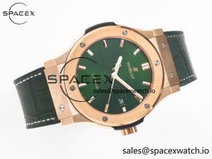 Classic Fusion 42mm RG JJF 1:1 Best Edition Green Dial on Green Gummy Leather Strap - Image 8