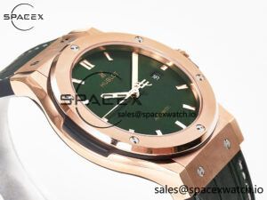 Classic Fusion 42mm RG JJF 1:1 Best Edition Green Dial on Green Gummy Leather Strap - Image 6