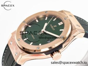 Classic Fusion 42mm RG JJF 1:1 Best Edition Green Dial on Green Gummy Leather Strap - Image 5