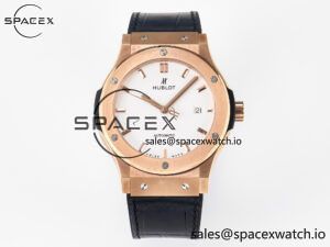Classic Fusion 42mm RG JJF 1:1 Best Edition White Dial on Black Gummy Leather Strap