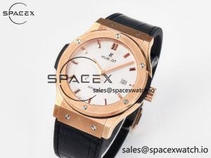 Classic Fusion 42mm RG JJF 1:1 Best Edition White Dial on Black Gummy Leather Strap - Image 4