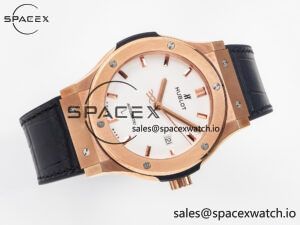 Classic Fusion 42mm RG JJF 1:1 Best Edition White Dial on Black Gummy Leather Strap - Image 8