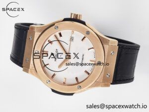 Classic Fusion 42mm RG JJF 1:1 Best Edition White Dial on Black Gummy Leather Strap - Image 7