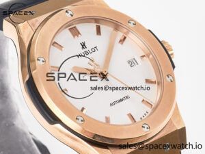 Classic Fusion 42mm RG JJF 1:1 Best Edition White Dial on Black Gummy Leather Strap - Image 3
