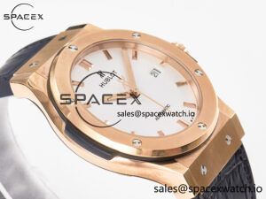 Classic Fusion 42mm RG JJF 1:1 Best Edition White Dial on Black Gummy Leather Strap - Image 6