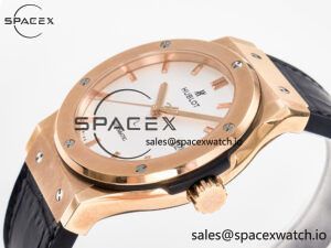 Classic Fusion 42mm RG JJF 1:1 Best Edition White Dial on Black Gummy Leather Strap - Image 5
